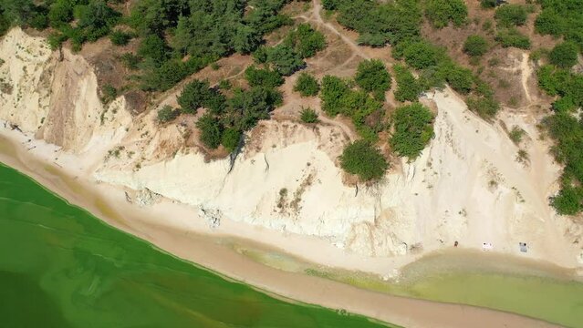 Ukraine, View from the mountain Pivikha on the Kremenchuk water reservoir near Svitlovodsk, Kirovograd region, Ukraine. Natural background in a sunny summer day.
