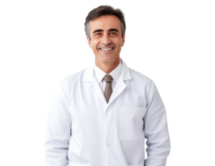 Friendly Adult Dentist Doctor Man in Medical Uniform - Medium Shot on Transparent Background PNG File for Healthcare Design