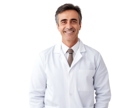 Friendly Adult Dentist Doctor Man in Medical Uniform - Medium Shot on Transparent Background PNG File for Healthcare Design