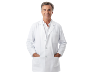 Friendly Adult Dentist Doctor Man in Medical Uniform - Medium Shot on Transparent Background PNG File for Healthcare Designs