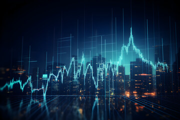 Investing, stock market, skyline,  financial chart, graphs.