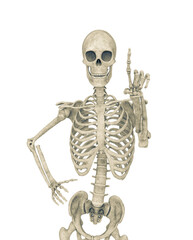 skeleton is pressing a virtual button in front view