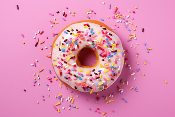 Generative ai picture of delicious tempting glazed sweet donut with topping - obrazy, fototapety, plakaty