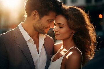 Generative AI portrait of beautiful nice sweet young couple married people spending time together