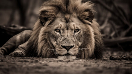 Portrait of a lion in bush South Africa