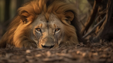 Fototapeta premium Portrait of a lion in bush South Africa