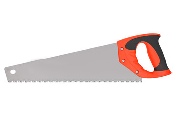 Wood saw with orange plastic handle isolated on white background