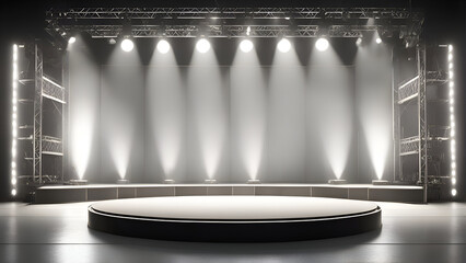 Stage Podium Scene with lighting. Stage Podium Scene with for Award Ceremony on white Background. 3d render