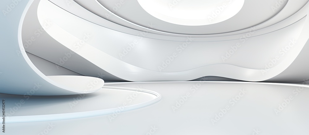 Poster a modern building with abstract curves on a white circular background