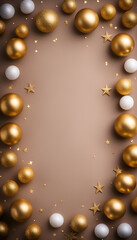Christmas background with golden and silver decorations. Top view with copy space