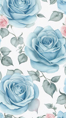 Vector Artistry Baby Blue and Baby Pink Roses Pattern