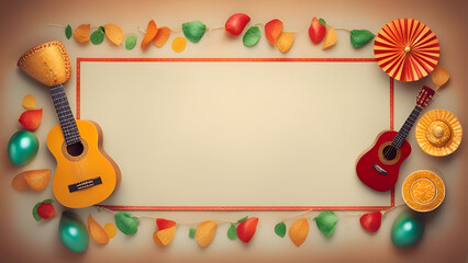 Cinco de mayo background with guitarcas and paper garland