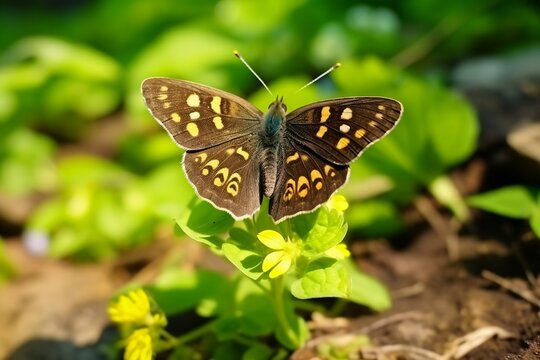 speckled wood butterfly on a little flower