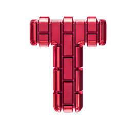 Symbol made of red vertical bricks. letter t