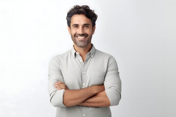 Happy Smiling Man: Confident Businessman Standing with Crossed Arms, Beauty, Joy, and Authenticity