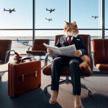 businessman cat sitting on chair
