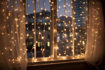 A Cascade Of Twinkling Lights From A Windowsill