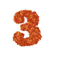 Symbol from autumn redheaded leaves. number 3