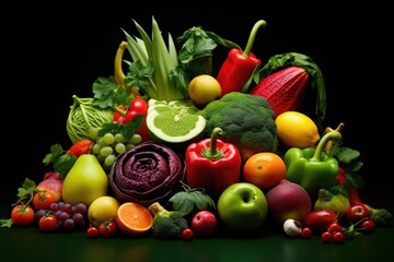 Colorful composition of fresh vegetables and fruits 