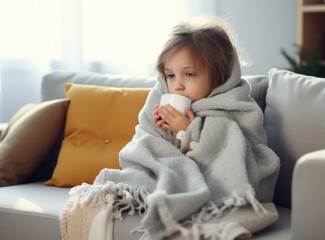 Sick child , fever cold in baby, fever treatment, body aches, virus, respiratory illness, seasonal illness, kid's care .