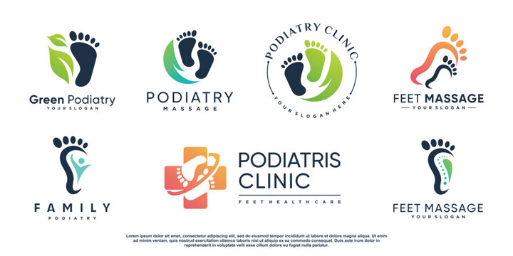 Podiatrist logo set with creative element style Premium Vector