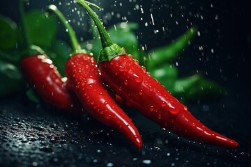 Red pepper, hot, chili pepper Capsicum annuum pungent spice. The flavor tastes sharp and burning . Vitamins organica eco . - obrazy, fototapety, plakaty
