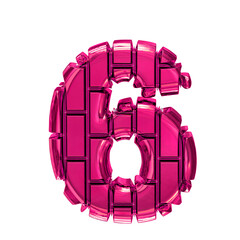 Symbol made of pink vertical bricks. number 6