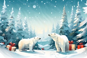 Christmas in the Arctic Wilderness – an illustration with two polar bears