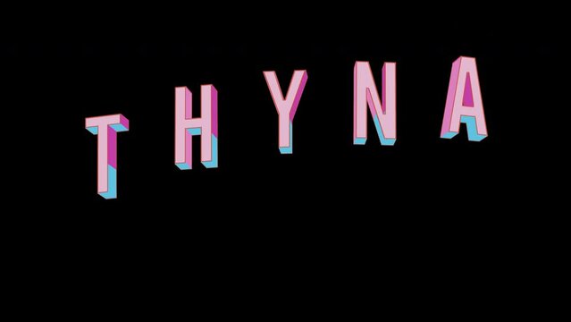 Bright letters jump merrily in the inscription THYNA city. Retro. Alpha channel black. Looped from frame 120 to 240, Alpha BW at the end