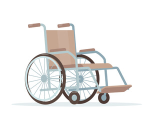 Fototapeta na wymiar Wheelchair for people with disabilities or elderly and social adaptation . Wheelchair for clinic and hospital. Medicine rehabilitation concept. Vector icon illustration isolated on white background.