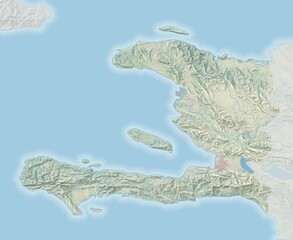 Topographic map of Haiti with colored landcover - 654548298
