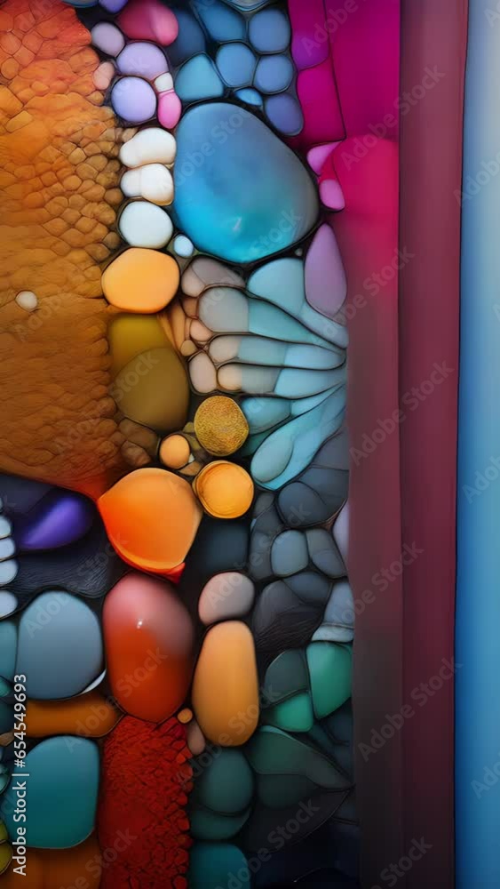 Poster a visually captivating microphotograph showcasing a vibrant and colorful representation of amino aci