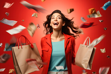 Gl&uuml;ckliche Frau beim Einkaufen