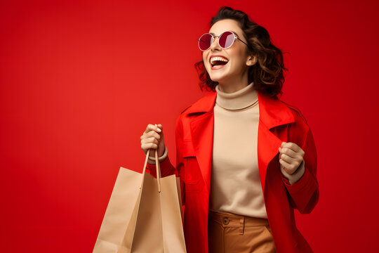 Gl&uuml;ckliche Frau beim Einkaufen