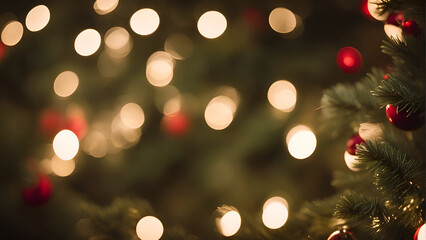 Fototapeta na wymiar Christmas background with bokeh defocused lights and branches of tree