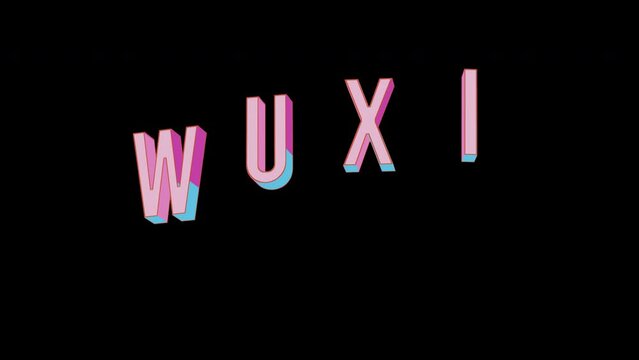 Bright letters jump merrily in the inscription WUXI Big city. Retro. Alpha channel black. Looped from frame 120 to 240, Alpha BW at the end