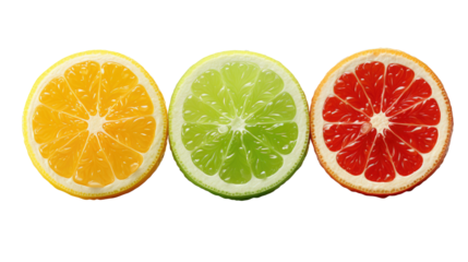 fresh slice of lemon, orange and citrus fruits isolated on transparent background