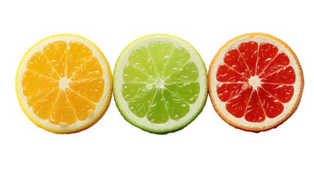 fresh slice of lemon, orange and citrus fruits isolated on transparent background