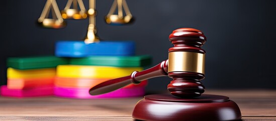 Judge symbols of tolerance with human rights concept picture space for text on white desk and wall