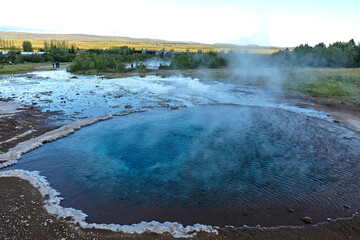 The Mighty Geyser, geothermal area in Haukadalur Valley, Golden Circle, Southern Region, Iceland