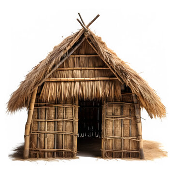 tribal thatched house png ,traditional thatched hut house isolated on transparent background ,generative ai