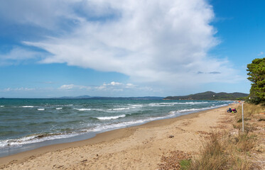 Punta Ala beach, wild nature and crystal clear sea. Maremma, Italy.