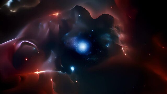 An enchanting glimpse of a planetary nebula, where colorful gases swirl and merge, resembling a cosmic piece of art suspended in the void. Abstract video