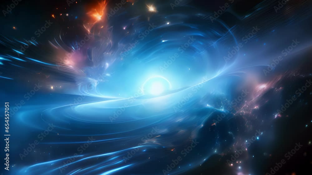 Poster a distant quasar radiates cosmic energy, emanating powerful beams of accelerated particles that trav