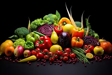 Colorful composition of fresh vegetables and fruits 