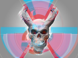 Demon skull with neon radioactive shapes