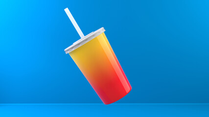 Orange soda cup on blue background - graphic design element and background