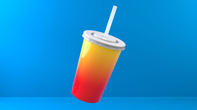 Soda cup in warm colors on blue background - graphic design element and background