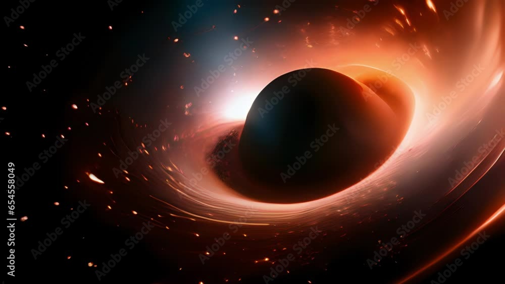 Poster a captivating photograph of a supermassive black hole, its immense gravitational pull distorting the