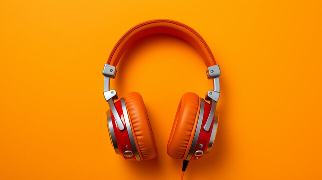 Top View of Headphones on an Orange Background | Music | Audio Device